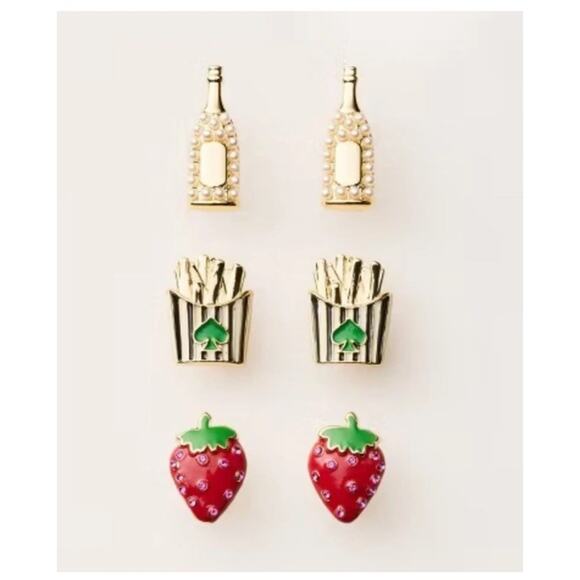 Kate Spade x Target Stud Earrings - Strawberry, French Fries, Champagne 3 Pairs - Picture 1 of 4